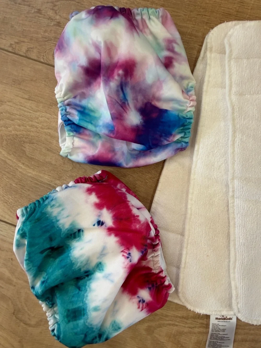 Tie-Dye Snap Cloth Diaper Cover — Blue, Purple & Teal x2 and three changing pad